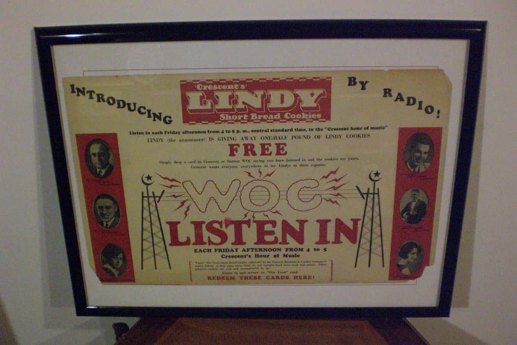 Framed WOC radio poster