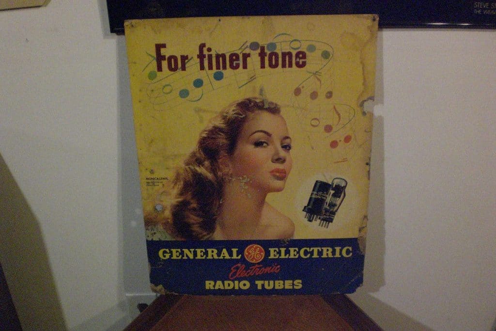 GE radio tubes cardboard sign