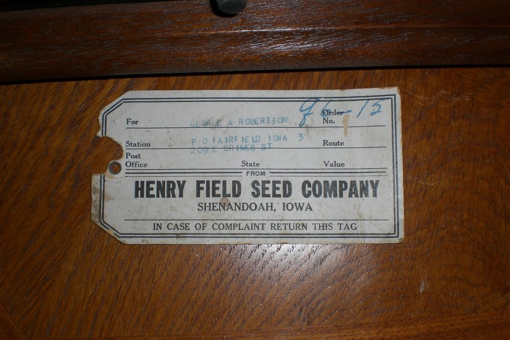 Henry Field Co. Shenandoah 5 warranty tag